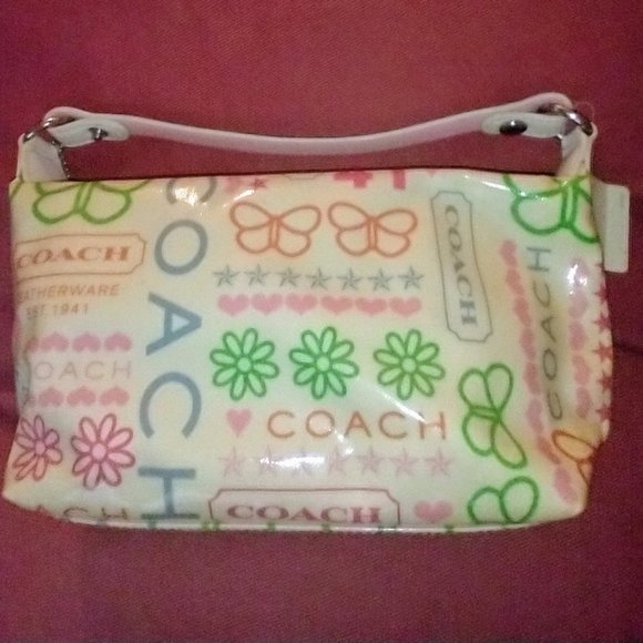 NWT Vintage Coach Purse or Makeup Bag-White with pink/green/blue/orange - Picture 2 of 8